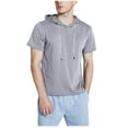thumbnail image 1 of Blusa de manga corta con capucha para hombre, informal y a la moda, de color liso, con capucha y manga corta., 1 of 8