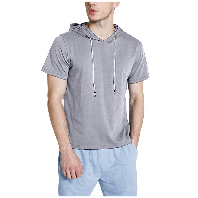 Blusa de manga corta con capucha para hombre, informal y a la moda, de color liso, con capucha y manga corta.