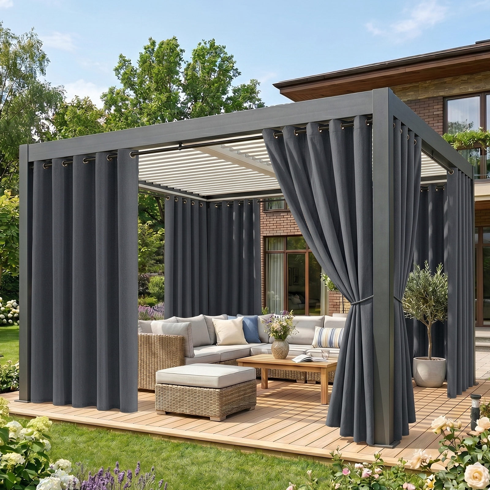 Lapalife Outdoor Curtains for Patio Waterproof W71xL108, Blackout Weighted Outside Curtains Weatherproof UV Resistant Privacy for Porch, Pergola, Dark Gray, 1 Panel