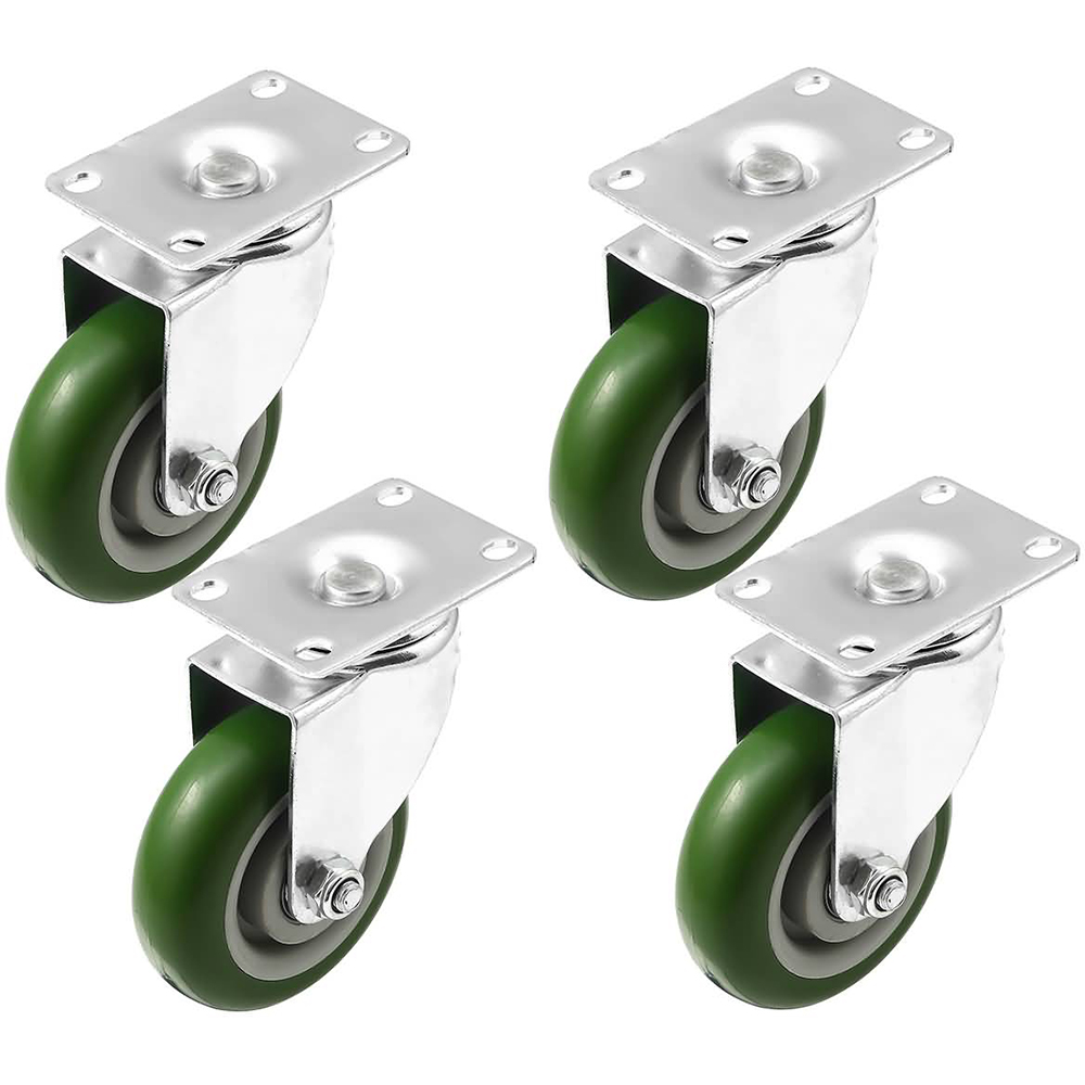 FactorDuty 4 Inch Green Plate Caster Wheel Polyurethane Wheels Premium