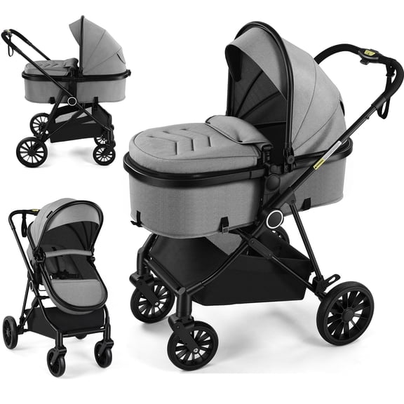 Vomeast Baby Stroller, Foldable Lightweight Travel Stroller, Reversible Seat, 5-Point Harness, Adjustable Canopy, Gray