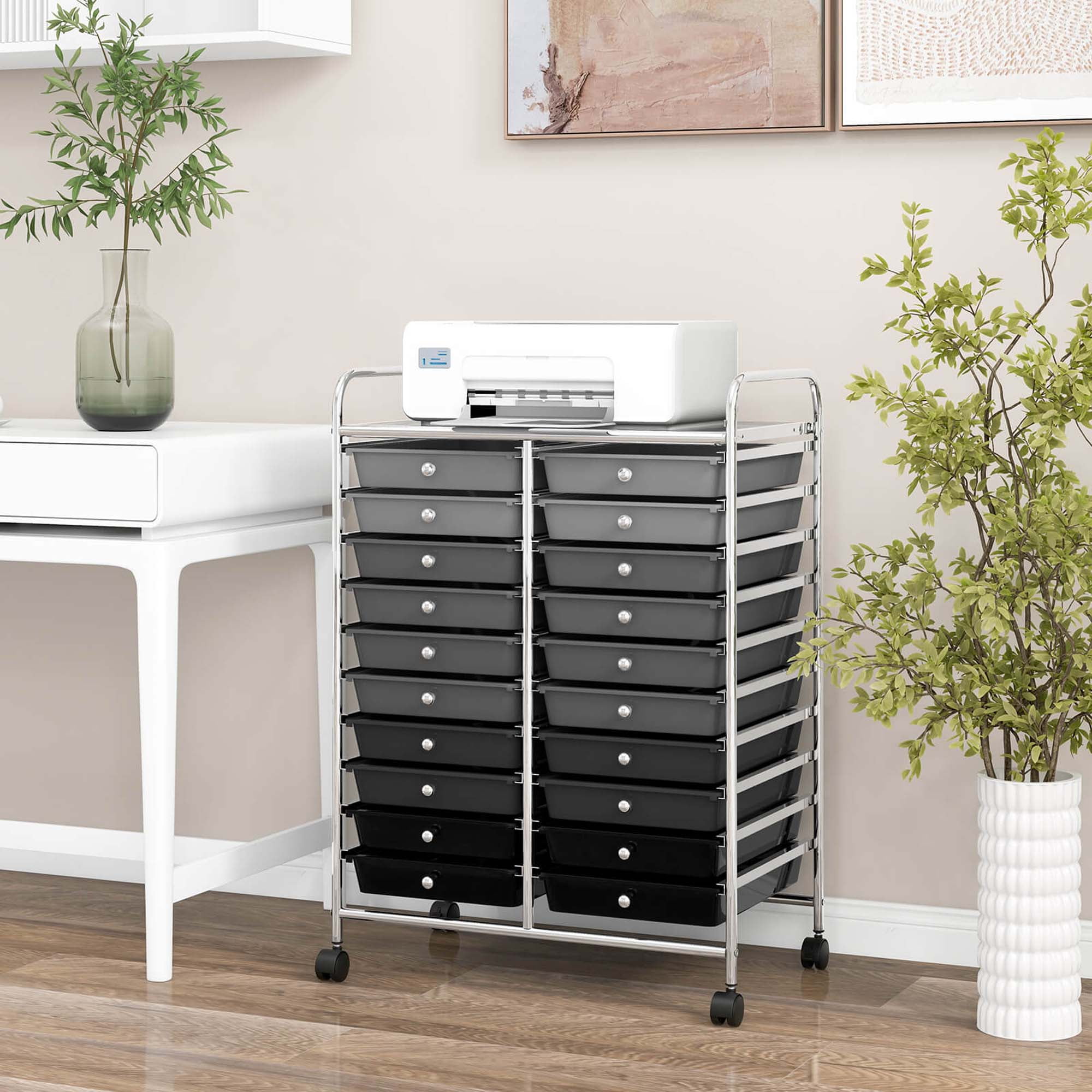 Costway 20 Drawers Rolling Storage Cart Art Craft Organizer on Wheels Multipurpose Grey