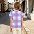 thumbnail image 6 of Bxsruta Girls Puff Sleeve Crew Neck Gingham Top Casual Short Sleeve Pullover for Ages 5-14, 6 of 8