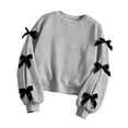 thumbnail image 2 of JIAYUE Girls Sweatshirts Solid Color Stylish Side Bows Long Sleeve Crew Neck Pullover For Kids Holiday Party Performance, 2 of 8