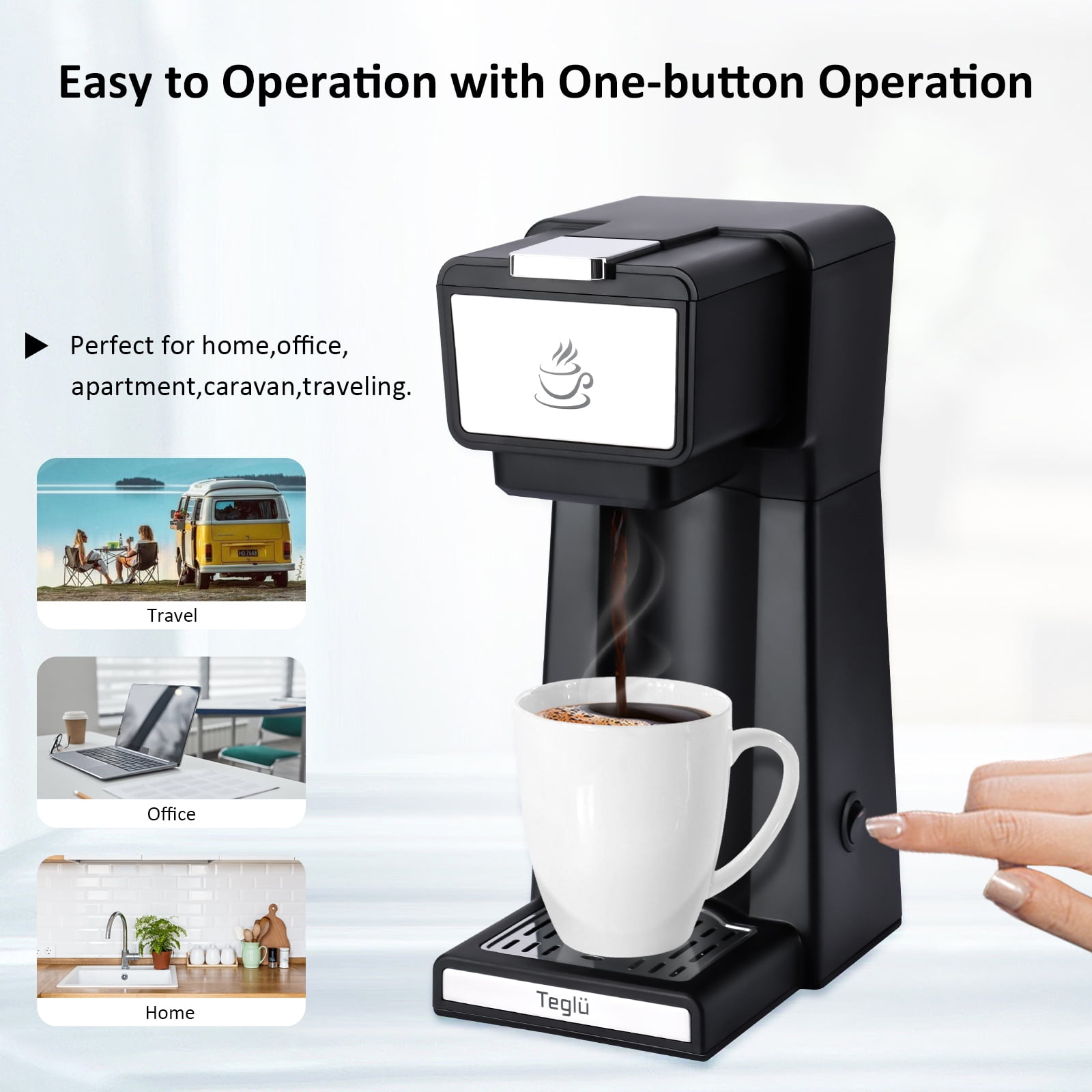 2-Way Single Serve Coffee Maker Brewer for K Cup Capsule and Ground Coffee,  Mini Coffee Machine with Self-Cleaning Function and 8-14 Oz Brew Size