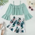 thumbnail image 3 of Kucnuzki 9 Years Big Girls Summer Clothes 10 Years Youth Child Kids Outfits Ruffle Long Sleeves Off the Shoulder Crop Top Bow Floral Shorts Sets 2pcs Clothing Green, 3 of 8