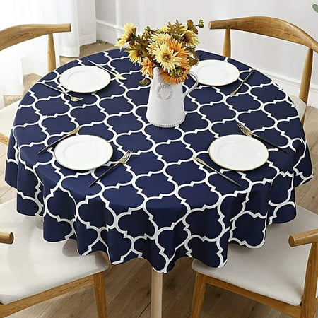 

CUH Waterproof Polyester Round Tablecloth Spill-Proof Stain-Resistant Wipeable Classic Moroccan Pattern Table Cover for Dining Tables Kitchen and Party 40 Round Navy Blue