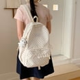 thumbnail image 4 of Polka Dot Backpack with Cute Lace Trim, Large Capacity Multi-Pockets Backpack with Pendant for Shopping Outdoor (White), 4 of 10