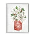 thumbnail image 4 of Merry Christmas White Poinsettia Holly Berries Bouquet Botanical & Floral Graphic Art Framed Art Print Wall Art, 4 of 5