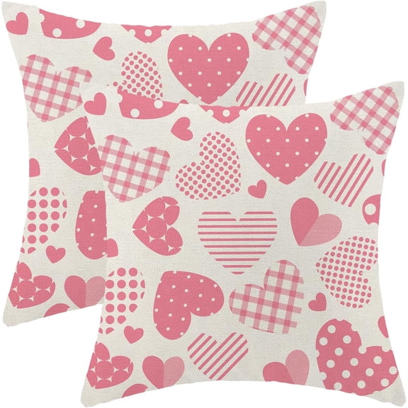 Valentines Pillow Covers 20x20 Inch Set of 2 Pink Love Heart Valentine''s Day Decor Throw Pillows Spring Holiday Outdoor Cushion Cases for Couch Bed Decorations