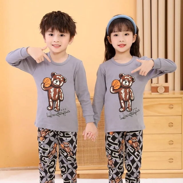 Conjunto de pijama de algodón para niños y niñas, ropa de dormir de manga larga, para otoño, 2, 4, 6, 8 y 10 años