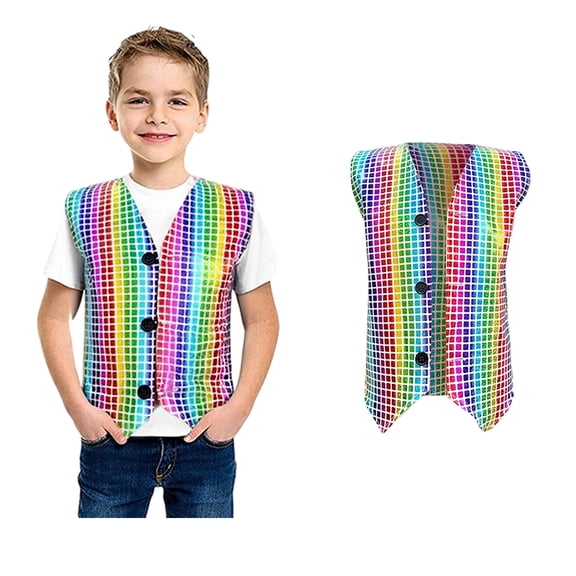 Teen Sequin Vest for Kids Sleeveless V Neckline MulticolourVest Shiny Dance Vest Hip Hop Jazz Modern Dance Shirts Outerwear 13-14 Years