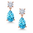thumbnail image 2 of Gem Stone King 18K Rose Gold Plated Silver Swiss Blue Topaz and White Moissanite Earrings for Women | 9.06 Cttw | Gemstone November Birthstone | Pear Shape 12X8MM, 2 of 4