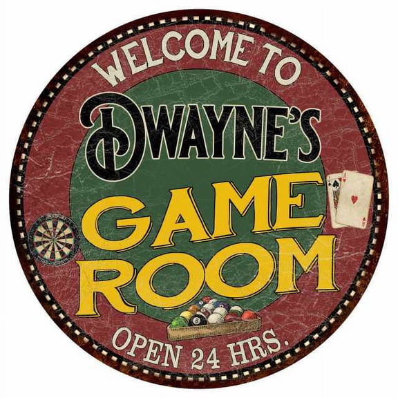 Dwayne's Game Room 14" Round Metal Sign Bar Kitchen Red Wall Decor 100140032271