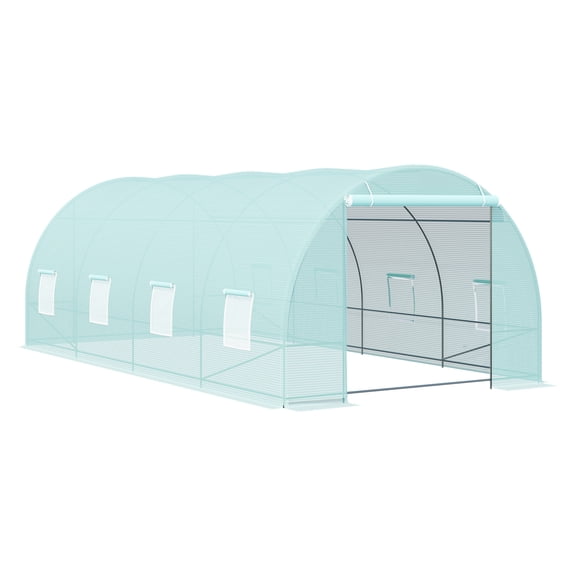 20' x 10' x 7' Walk-In Tunnel Greenhouse, Garden Warm House, Large Hot House Kit with 8 Roll-up Windows & Roll Up Door, Steel Frame, Green