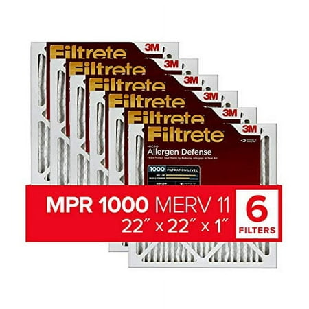 Filtrete 22x22x1  AC Furnace Air Filter  MPR 1000  Micro Allergen Defense  6-Pack (exact dimensions 21.69 x 21.69 x 0.81)