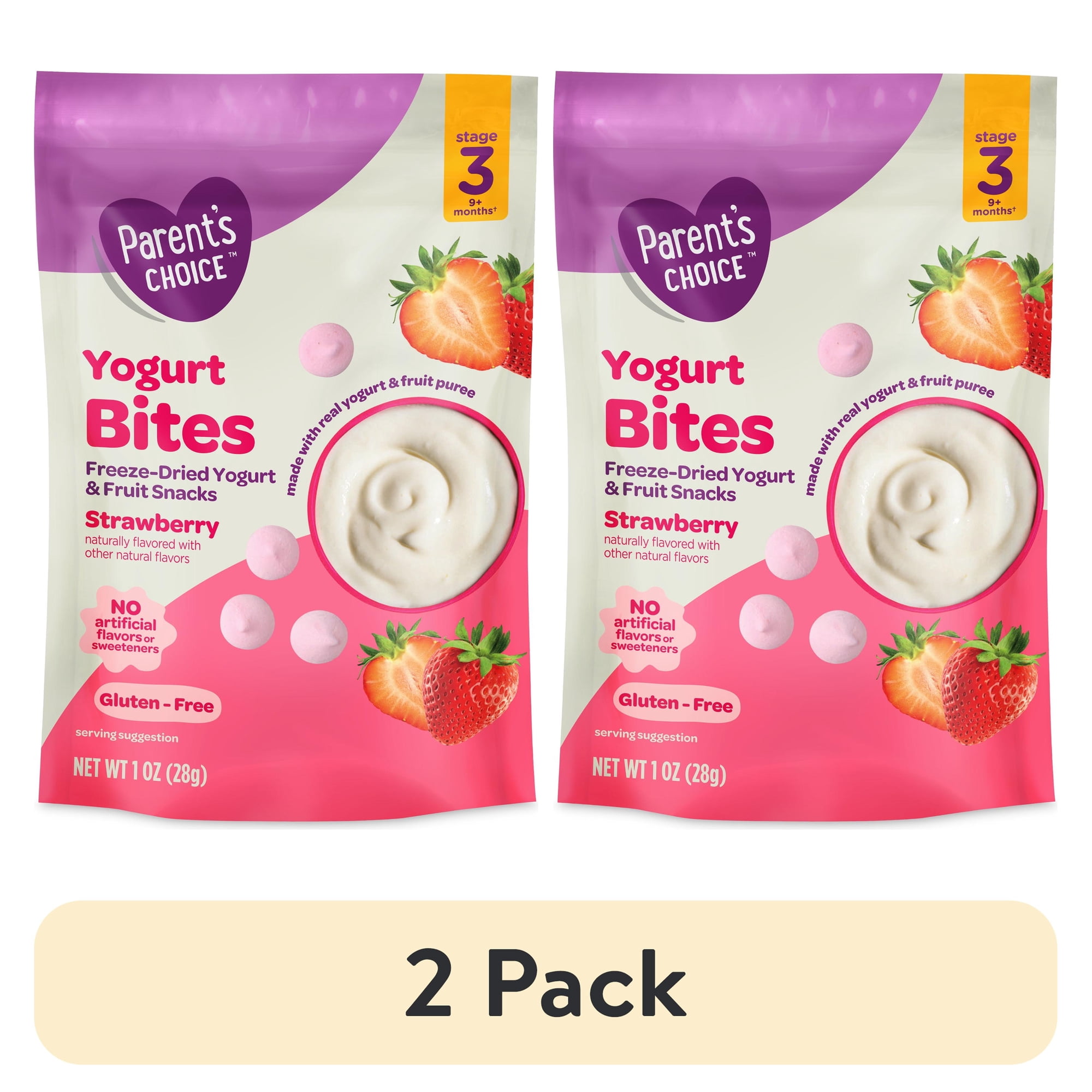 (2 pack) Parent's Choice Stage 3 Strawberry Toddler Yogurt Bites Snack, 1 oz Pouch