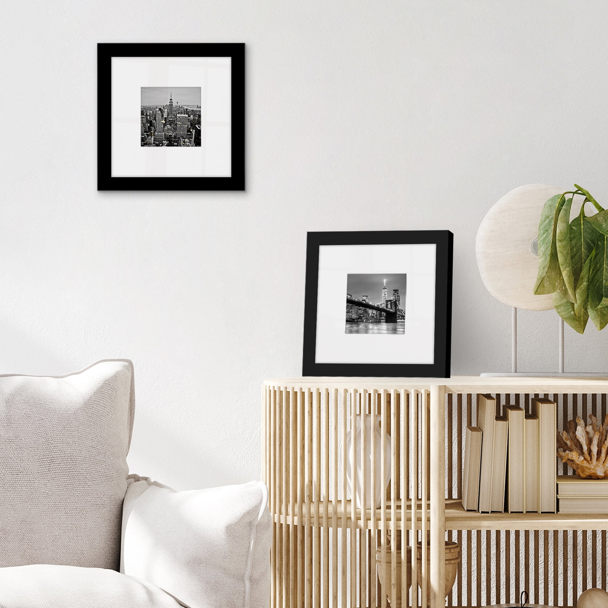 Americanflat 8x8 Picture Frame with Shatter-Resistant Glass with 4x4 Mat Display Photo Signature Wall - Black