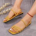 thumbnail image 4 of Dressy Womens Sandals Summer Comfortable Suede Strappy Square Toe Flats Sandals Women - Casual Walking Woman Shoes Yellow 9.5(43), 4 of 5
