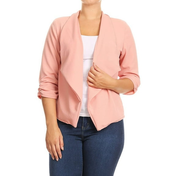 Plus Size Women's Trendy Style Open Front Solid Jacket