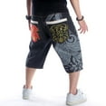 thumbnail image 3 of Ruiatoo Baggy Jeans Shorts for Men Denim Hip Hop Loose Fashion Skateboard Pants with Embroidery Black (033-1,Size 30), 3 of 5