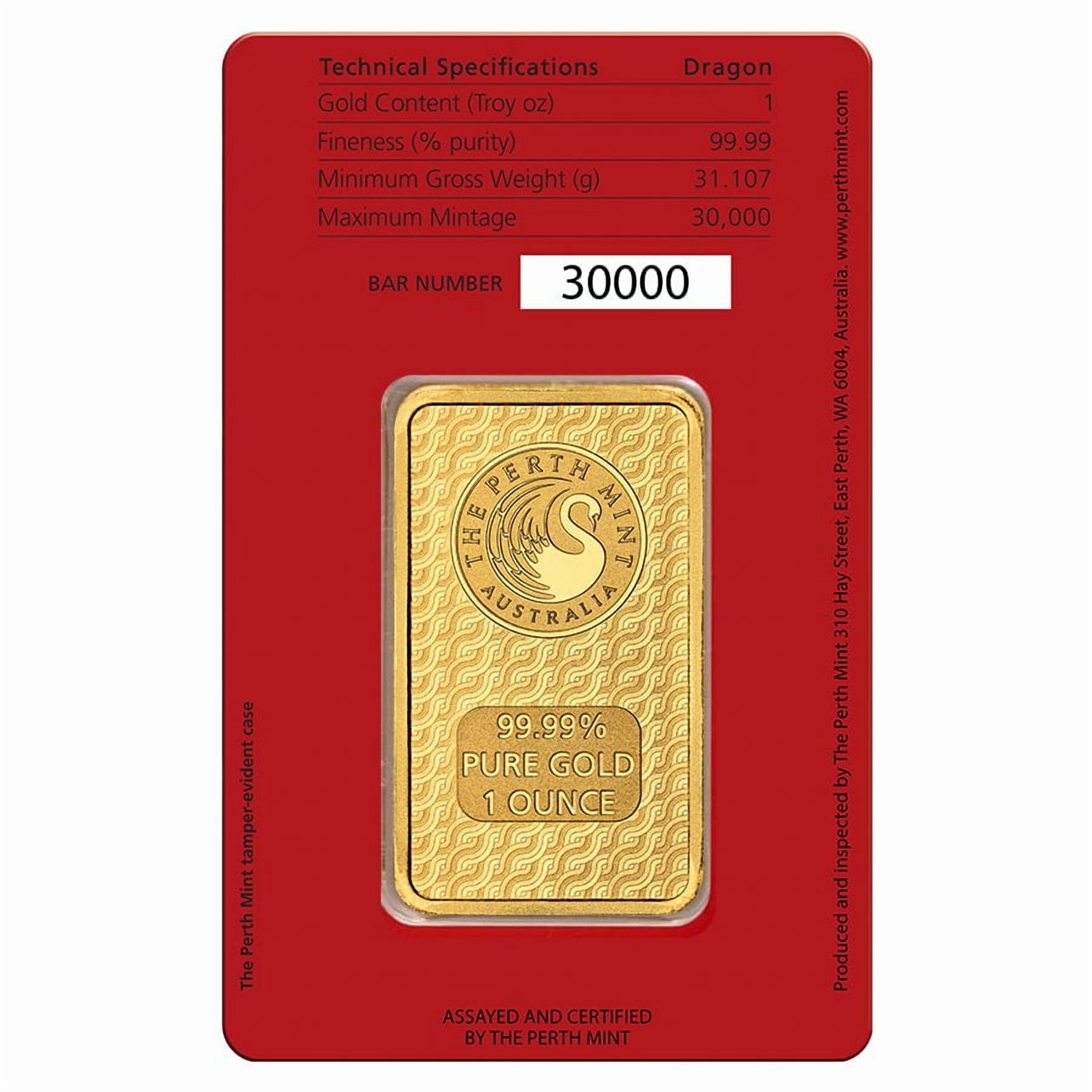 1 oz Perth Mint Lunar Year of the Dragon Gold Bar .9999 Fine (in Assay)