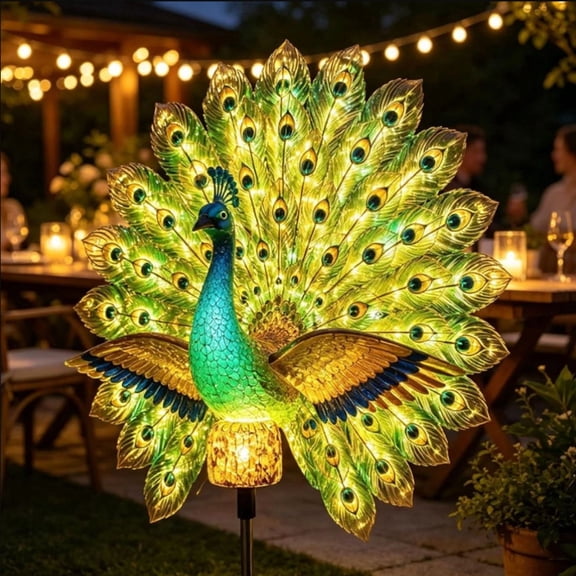 New Solar Peacock Garden Sculpture, Outdoor Decoration Light with Auto-On LED, Dancing Tail Statue for Yard Patio Lawn Walkway Villa Landscape Decoration Gifts
