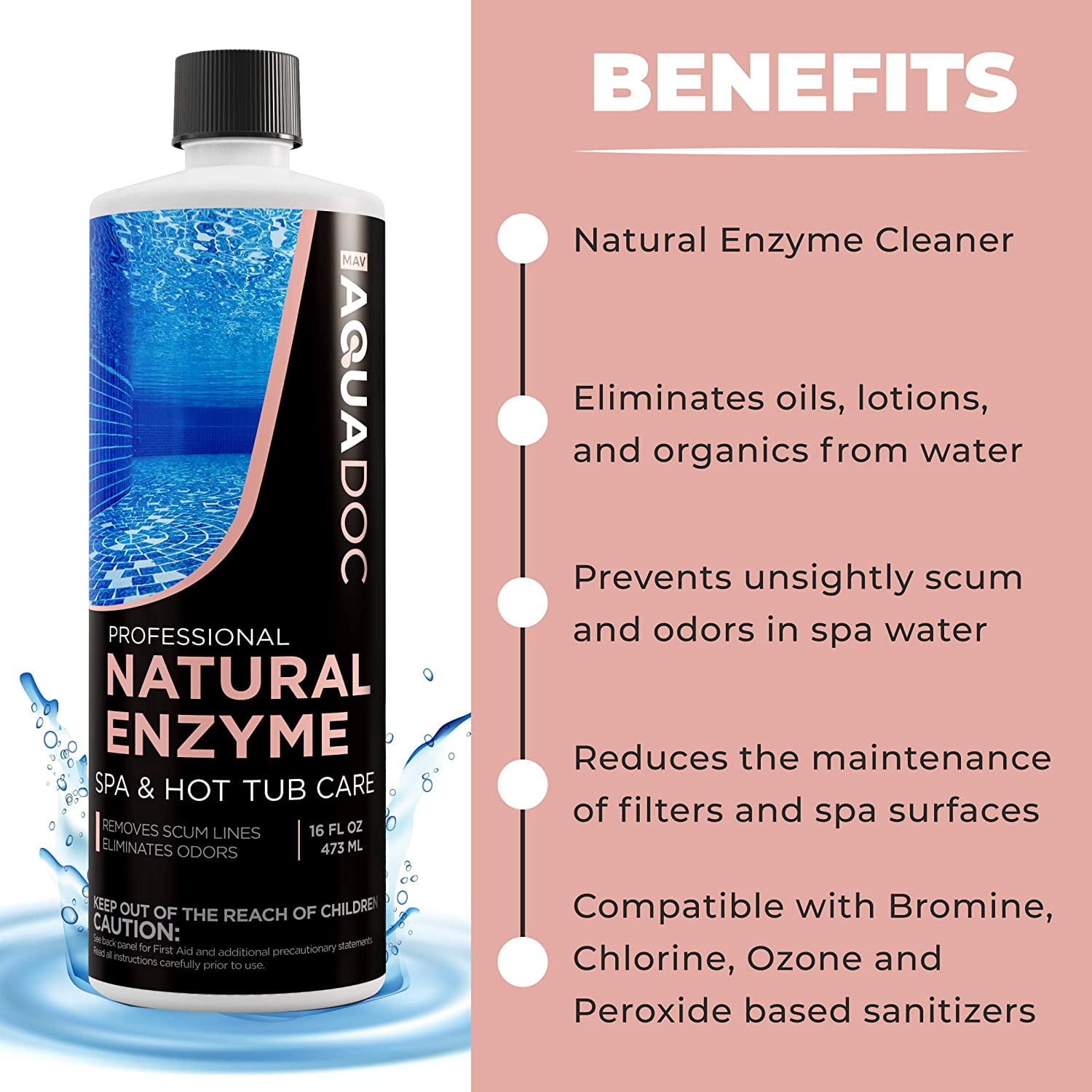 Spa Enzyme for Hot Tubs, Spa Enzyme Water Treatment to Clarify Hot Tub Water. Natural Enzyme Hot Tub Cleaner, Spa Enzyme Cleaner & Natural Hot Tub Chemicals to Make your Spa Perfect - 16oz MAV AquaDoc