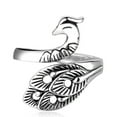 thumbnail image 2 of Opvise Vintage Silver Pleated Engraved Peacock Women Open Ring Finger Jewelry Gift, 2 of 8