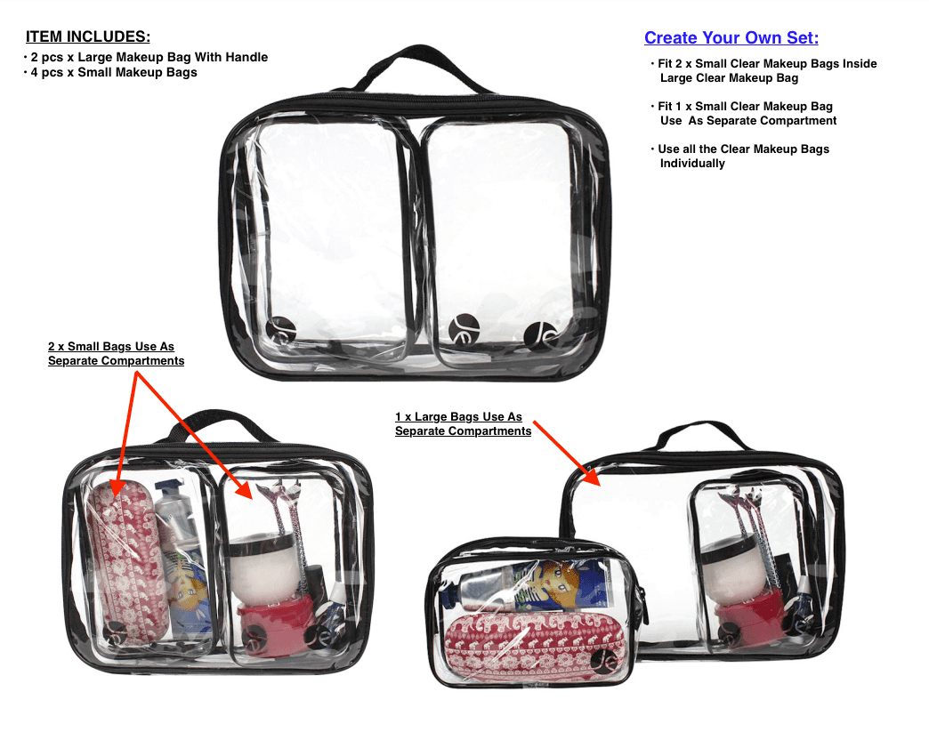 Javoedge 3 Pack 5 Clear Cosmetic Makeup Zipper Bag Pvc Vinyl Plastic Toiletry For Travel Accessories Organizer