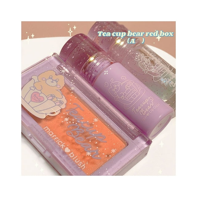 3 Piece Makeup Set, Lip Glaze, Lip Gloss and Blush Combo Set, Cute Packaging Make Up Set Makeup Set Box, Bear A