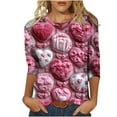 thumbnail image 2 of Womens T Shirts Valentines, Heart Tops for Women, 3/4 Sleeve Tee Shirt Women Valentine's Day Love Flower Print T Shirt Casual Round Neck Three Quarter Sleeve T-Shirt Top, 2 of 5