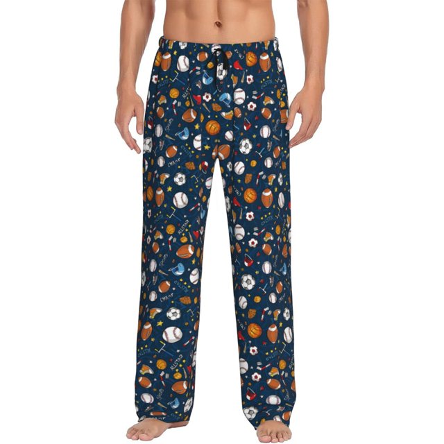 Fotbe Ball Sports Pantalones de Pijama para Hombre, Pantalones de Dormir, Pantalones de Casa con Cintura Ajustable y Bolsillos-Large