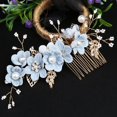 thumbnail image 1 of Peineta para el pelo para novia, horquilla de cristal con diamantes de imitación, flor, perla, regalo para novia, color azul JM, 1 of 3