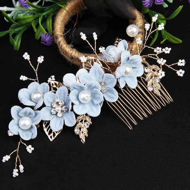Peineta para el pelo para novia, horquilla de cristal con diamantes de imitación, flor, perla, regalo para novia, color azul JM