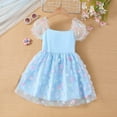 thumbnail image 2 of Hrsba Casual Dress for Girls,3-8years Girls' Fashion Flower Mesh Skirt Short Sleeve Round Neck Dress,Kids Summer Dress,Light Blue ,150, 2 of 5