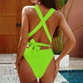 thumbnail image 4 of Summer Fashion One Piece Tankini Swimsuit for Womens Plus Size Solid Color V Neck Lace Up Backless Tight Fitting Bikini Swimsuit, 4 of 6