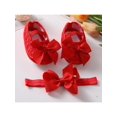 thumbnail image 2 of Baby Girl Satin Cloth Princess Shoeds with Bowknot Toddler Soft Sole Walking Shoes Headband Set, 2 of 5