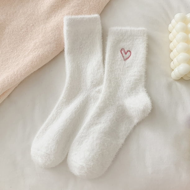 Calcetines para mujer, bordados, de felpa, informales, de poliéster