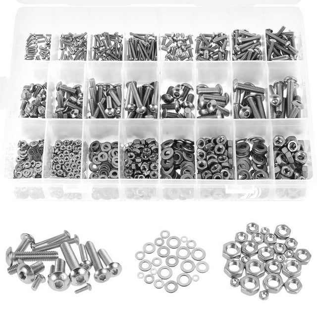 1110Pcs Nuts Bolts and Washers Assortment Kit M2 M3 M4 M5 Stainless Steel Hex Cross Head Bolts and Nuts Set
