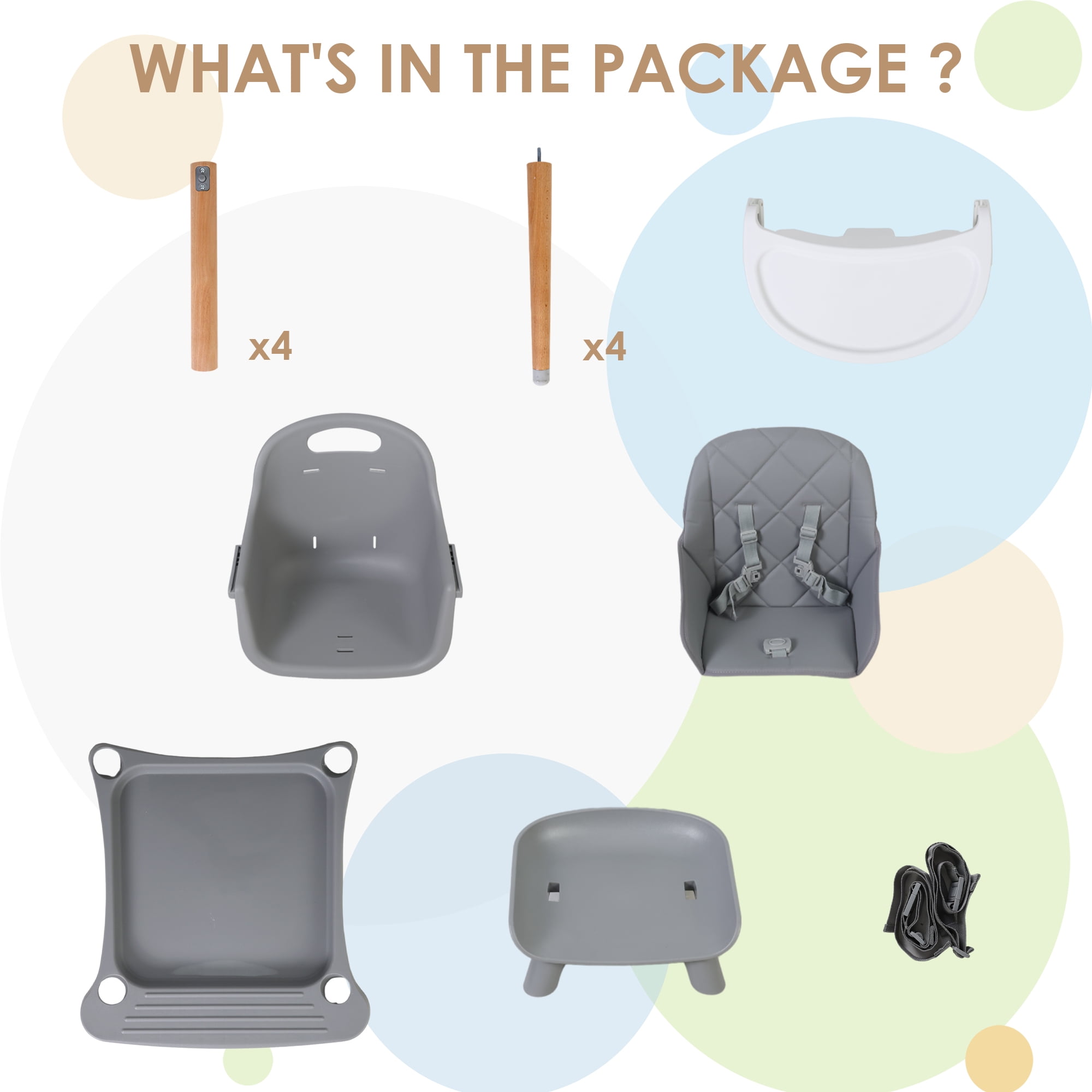 LINLUX Wood Baby High Chair, 7 in 1 Convertible Highchair, Infant Feeding Chair, Toddler Chair Gray