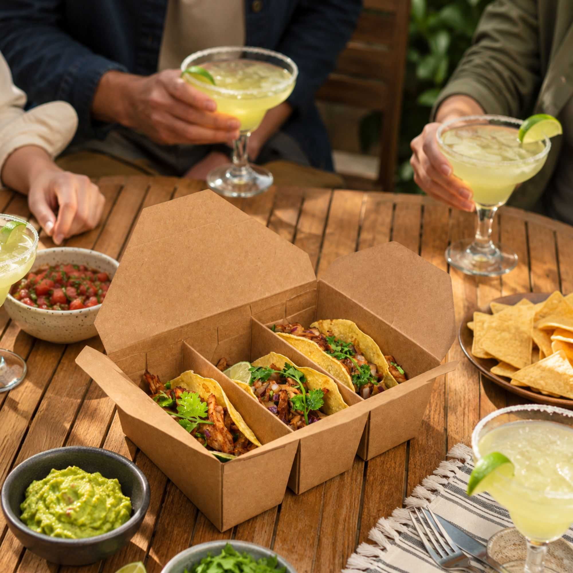 Bio Tek Kraft Paper Taco Take Out Container - 3 Compartments - 7 1