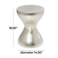 thumbnail image 4 of DecMode Contemporary Metal Hourglass-Shaped Accent Table with Hammered and Visible Dimple Patterns Detail, 14"W x 18"H, Silver, 4 of 17