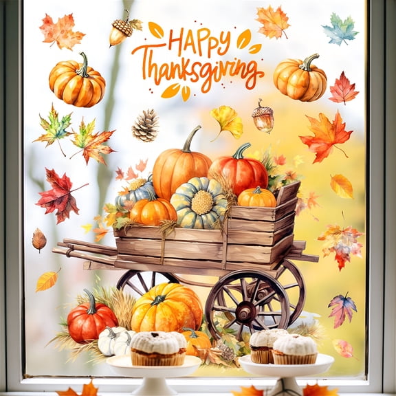 CCOCC Fall Window Stickers,Window Clings for Glass Windows,Pumpkin Maple Leaf Glass Stickers,Fall Decorations for Autumn Thanksgiving Harvest Home Party,Removable&Double-Sided