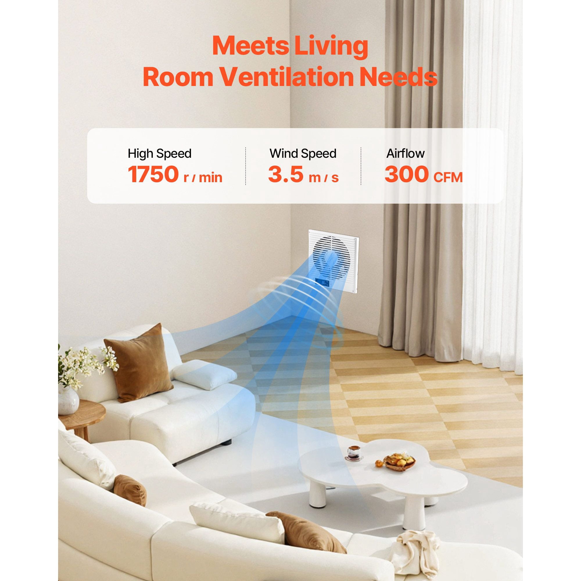 7.5-Inch Through Wall Fan with Remote Control,10-Speed Quiet Ventilation for Kitchen,Living Room,and Workshop,305 CFM Airflow