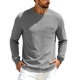 thumbnail image 4 of Bxsruta Mens Long Sleeve Crewneck Shirt Waffle Knit Front Pocket Casual Tee Vacation Beach Top, 4 of 6