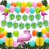 ADLKGG Hawaiian Themed Birthday Party Decorations, Flamingo and Pineapple Party Supplies - Happy Birthday Banner Tropical Palm Leaves, Flamingo Balloons Pineapple Honeycomb Balls for Bachelorette
