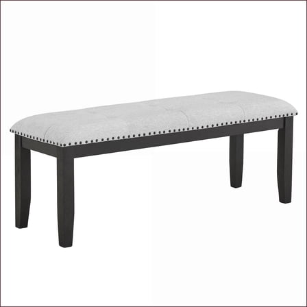 Dining Bench | Transitional Light Gray Upholstered | Black Legs | Nailhead Tufted | 48” | Dining/Living/Bedroom | Light Gray | Upholstery