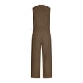 thumbnail image 3 of Women's Summer Cotton Linen Jumpsuits Loose V Neck Button Down Drawstring Wide Leg Pants Rompers Overall with Pockets, 3 of 3