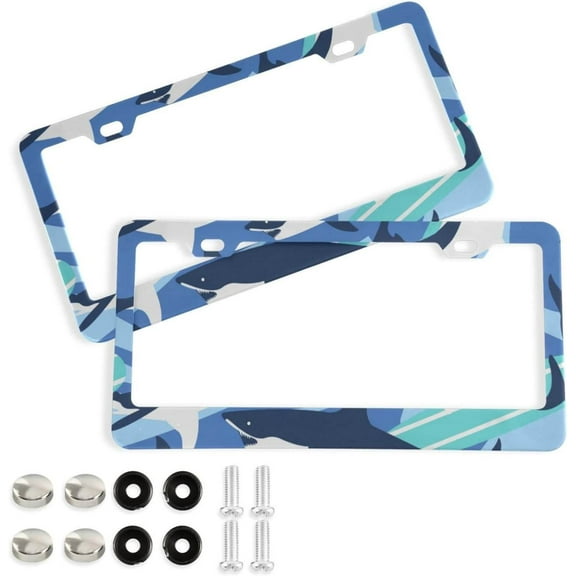 Coolnut Shark License Plate Frames 2pcs, Aluminum Universal Car License Plate Holder with Round Hole for US Vehicles, 12"x 6"